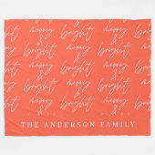 Merry & Bright Drehbuch Text rot und weiß Weihnach Fleecedecke (Vorderseite (Horizontal))