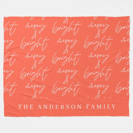 Merry & Bright Drehbuch Text rot und weiß Weihnach Fleecedecke (Vorderseite (Horizontal))