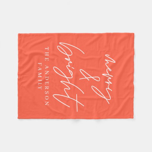 Merry & Bright Drehbuch Text rot und weiß Weihnach Fleecedecke (Vorderseite (Horizontal))