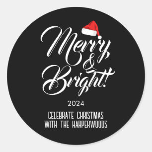 Merry & Bright Einfache elegante Weihnachtsfamil Runder Aufkleber