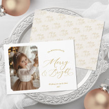 Merry & Bright Elegant Gold Script Christmas Photo