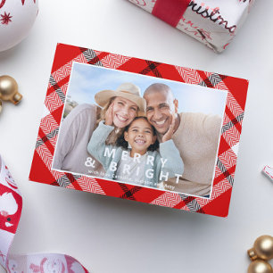 Merry & Bright Elegant Kariertes Foto Weihnachten