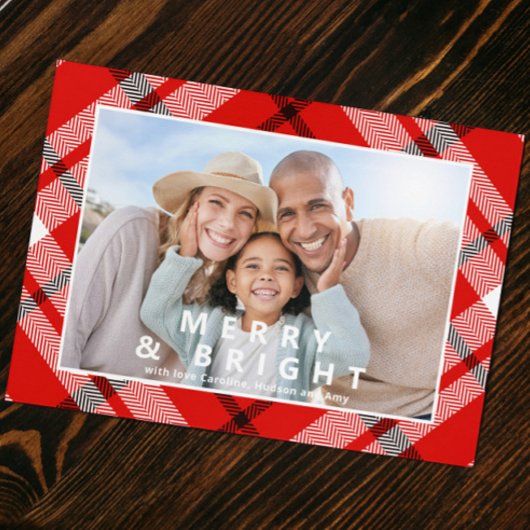 Merry & Bright Elegant Kariertes Foto Weihnachten