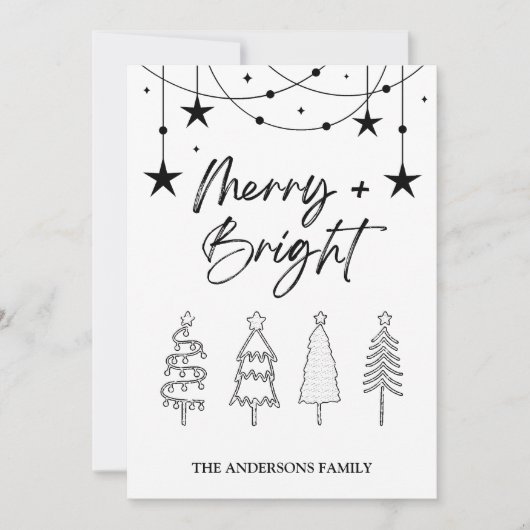 Merry Bright Elegant Script Pine Trees Weihnachten Einladung (Vorderseite)