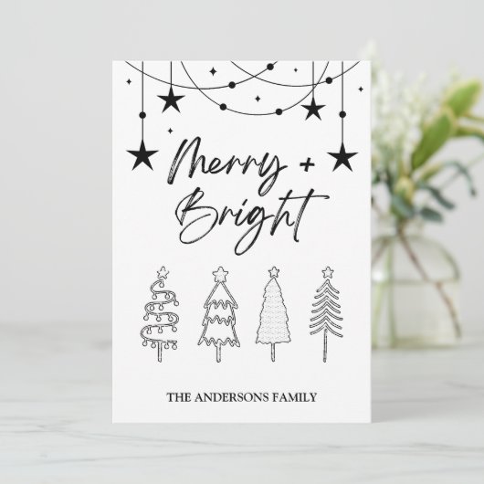 Merry Bright Elegant Script Pine Trees Weihnachten Einladung (Stehend Vorderseite)
