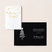 Merry Bright Elegant Script Pine Trees Weihnachten Folienkarte (Anzeige)