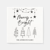 Merry Bright Elegant Script Pine Trees Weihnachten Serviette (Vorderseite)