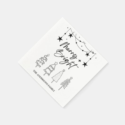 Merry Bright Elegant Script Pine Trees Weihnachten Serviette (Ecke)