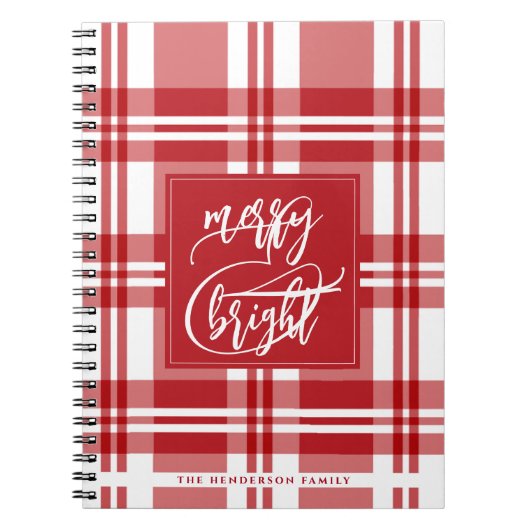 Merry & Bright | Familienname | Rot Kariert Notizblock (Vorderseite)