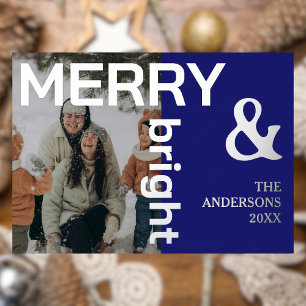 Merry & Bright Family Foto Elegante Midnight Blue Folien Feiertagskarte