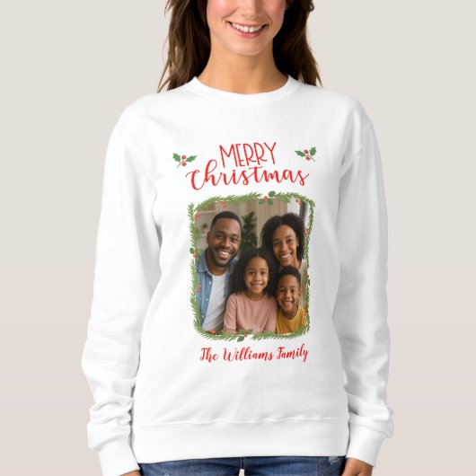 Merry & Bright Family Foto Weihnachten Sweatshirt (Vorderseite)