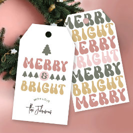 Merry & Bright farbenfroh Retro Groovy Weihnachten Geschenkanhänger