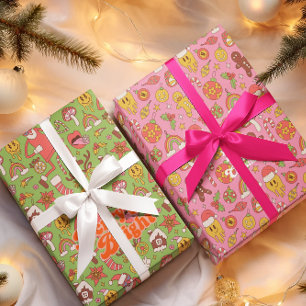 Merry & Bright   Farbenfrohe Retro Weihnachtsfeier Geschenkpapier Set