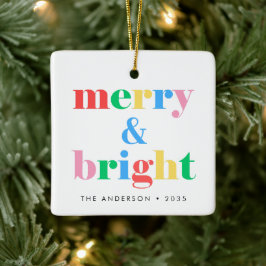 Merry & Bright farbenfrohe Typografie Weihnachten Keramikornament