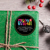 Merry & Bright farbenfrohe Weihnachtsansprache Runder Aufkleber