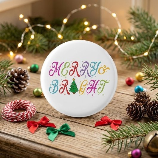 Merry & Bright farbenfrohe Weihnachtsbaume Festiva Button