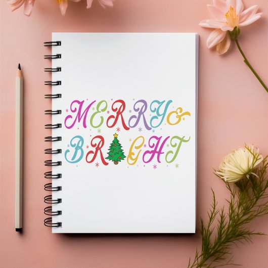 Merry & Bright farbenfrohe Weihnachtsbaume Festiva Notizblock