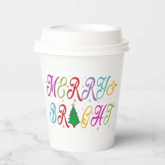 Merry & Bright farbenfrohe Weihnachtsbaume Festiva Pappbecher (Vorderseite)