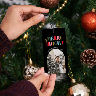 Merry & Bright Farbige RetroWeihnachten Foto Schwa Geschenkanhänger