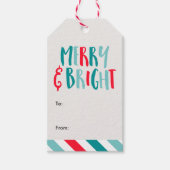 "Merry & Bright" Farbige Streifen Weihnachten Geschenkanhänger (Vorderseite)