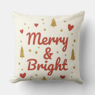 Merry & Bright" Festive Christmas Throw Pillow Kissen
