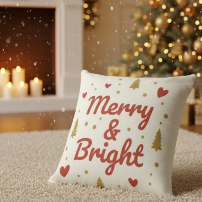 Merry & Bright" Festive Christmas Throw Pillow Kissen (Von Creator hochgeladen)