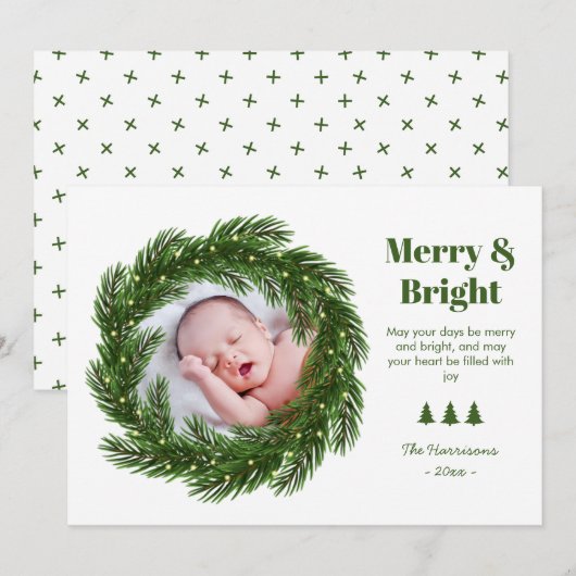 Merry & Bright Fir Tree Circle Foto Weihnachten (Vorne/Hinten)