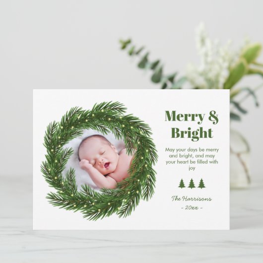 Merry & Bright Fir Tree Circle Foto Weihnachten (Stehend Vorderseite)