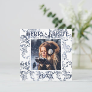 Merry & Bright Foto Blue Vintag Holiday Card Feiertagskarte