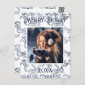 Merry & Bright Foto Blue Vintag Holiday Postkarte (Vorne/Hinten)