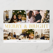 Merry & Bright Foto Collage Folien Feiertagskarte (Vorderseite)