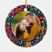 Merry & Bright Foto Farbiges Leaf Muster Keramik Ornament (Vorne)