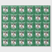 Merry & Bright Foto Green Metallic Stripe Geschenkpapier (Flach)