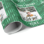 Merry & Bright Foto Green Metallic Stripe Geschenkpapier (Rolleneckpunkt)