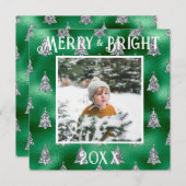 Merry & Bright Foto Metallic Glitzer Feiertagskarte (Vorne/Hinten)
