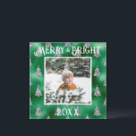 Merry & Bright Foto Metallic Glitzer Feiertagskarte<br><div class="desc">Merry & Bright Typografie. Grüne Imitate metallisch mit silbernen Glitzer Kiefern mit Ihrem LieblingsFoto in der Mitte. Personalisieren Sie Ihre Nachricht und Ihren Namen auf der Rückseite. Die perfekte Urlaubskarte.</div>