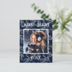Merry & Bright Foto Navy Blue Holiday Feiertagspostkarte