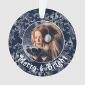 Merry & Bright Foto Personalisiert Blue Vintag Ornament (Vorderseite)