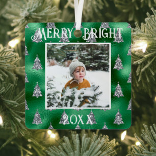 Merry & Bright Foto Personalisiert Metallic Glitze Ornament Aus Metall
