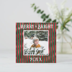 Merry & Bright Foto Red Green Metallic Feiertagskarte