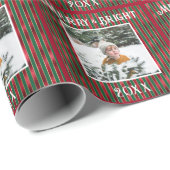 Merry & Bright Foto Red Green Metallic Geschenkpapier (Rolleneckpunkt)