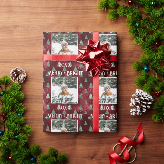 Merry & Bright Foto Red Metallic Glitzer Geschenkpapier (Feiertagsgeschenk)