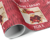 Merry & Bright Foto Red Metallic Stripe Geschenkpapier (Rolleneckpunkt)