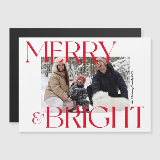 Merry & Bright Foto Weihnachten Magnetkarte (Vorne/Hinten)