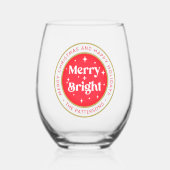 Merry & Bright Frohe Weihnachtsfeier Name Weinglas Ohne Stiel (Vorderseite)