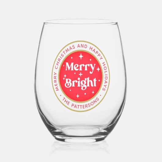 Merry & Bright Frohe Weihnachtsfeier Name Weinglas Ohne Stiel (Vorderseite)