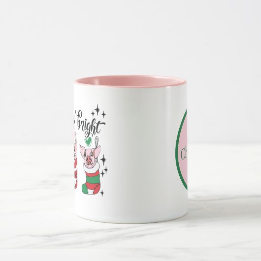 Merry Bright fügen monogramm Schwein Weihnachten Tasse (Zentrum)