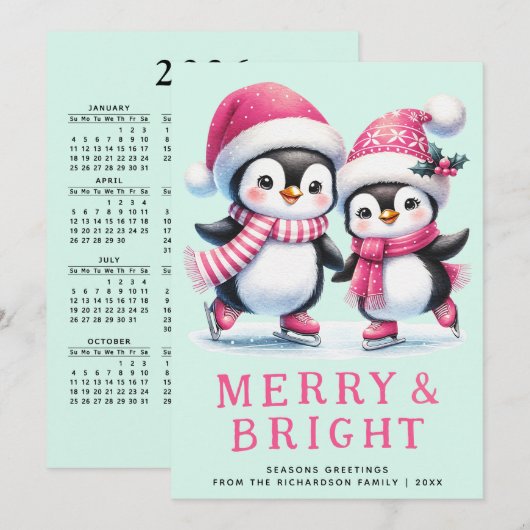 Merry & Bright Fun Penguin Pink Minze Weihnachten (Vorne/Hinten)