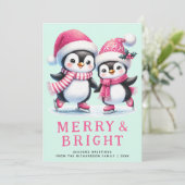 Merry & Bright Fun Penguin Pink Minze Weihnachten (Stehend Vorderseite)