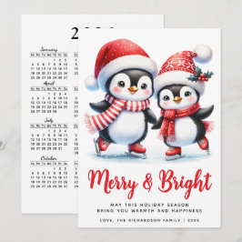 Merry Bright Fun Penguins White Red Christmas Feiertagskarte